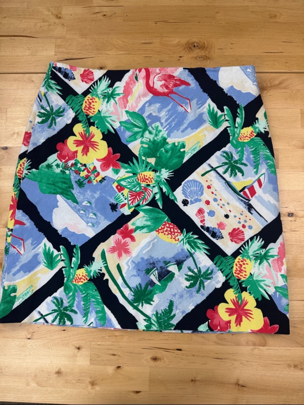 Talbots Outlet A Line Skirt Tropical Flamingos Pineapples Size 10 Stretch